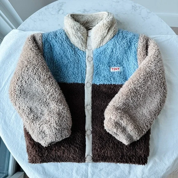 Tinycottons Colorblock Polar Sherpa Jacket - in Brown, Tan, Blue
